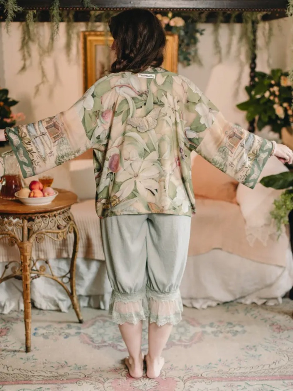 Fleur De Soleil Pixie Crop Kimono w/ Florals & Butterfly - Picture 3 of 12